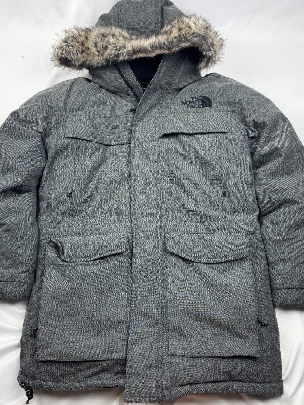 North Face McMurdo Parka Jacket Mens Medium Gray Down Puffer Faux Fur Hooded
